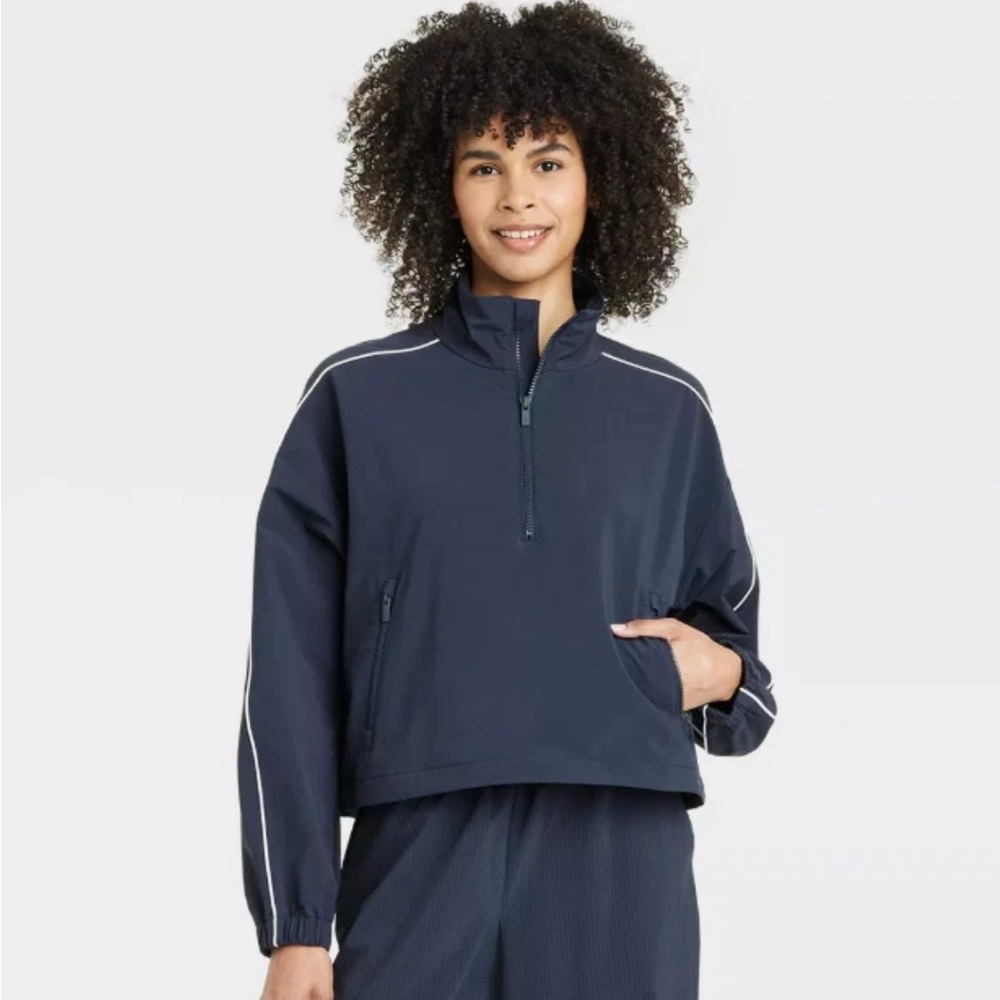 All In Motion Women’s Medium Blue Anorak Piped Half-Zip Windbreaker Jacket S